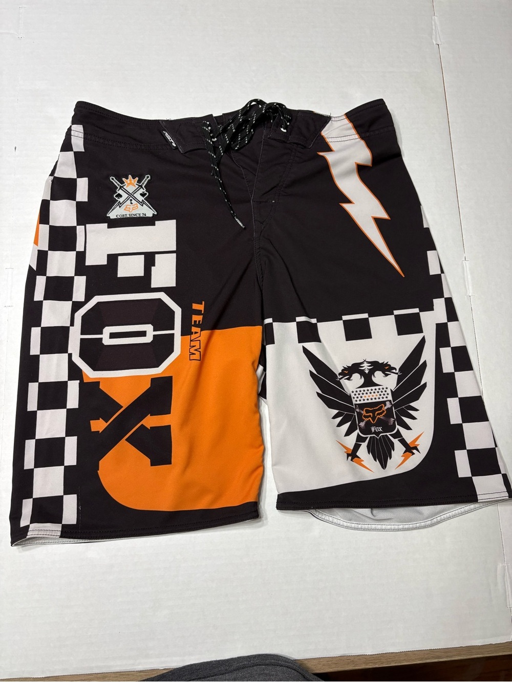 Fox Men’s Black, Orange & White Graphic Swim Board Shorts